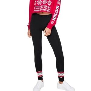 Pink Victoria's Secret Black Holiday Design Leggings Size Medium